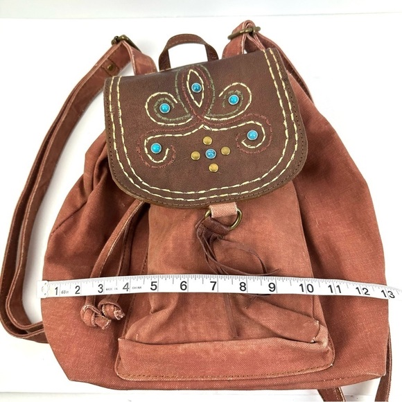 Mona B Dreamweaver Backpack Upcycled Canvas Rucksack Turquoise Jeweled New - Picture 10 of 12